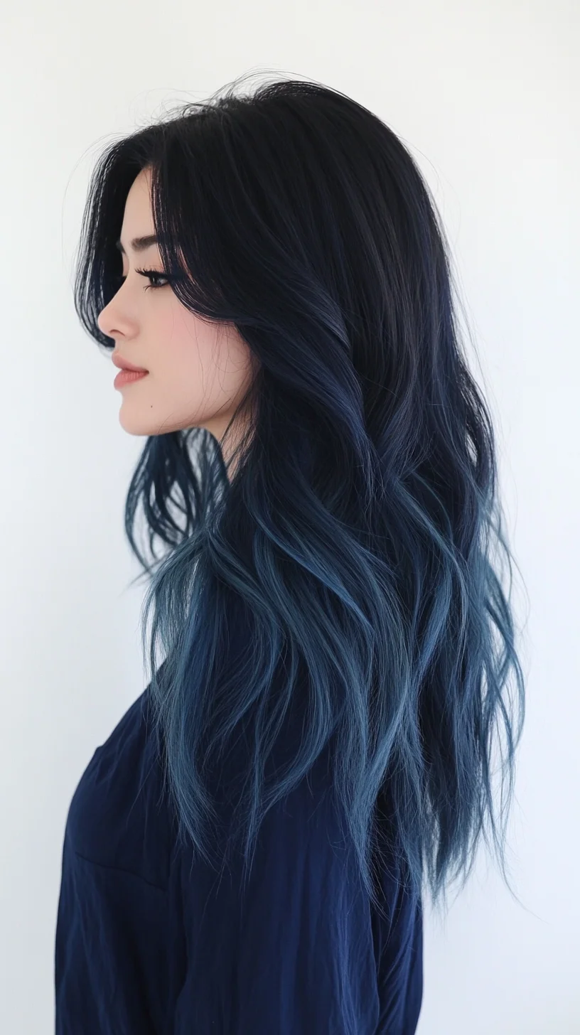 Embrace the Depth: Iridescent Black-to-Blue Ombre Waves