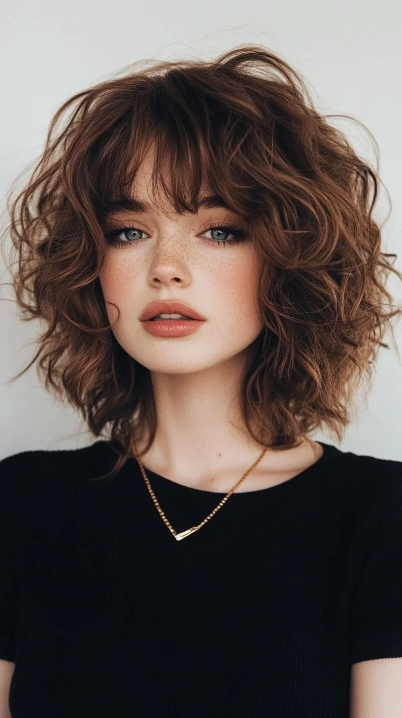 Embrace the Volume Effortlessly Chic Curly Bob with Bangs