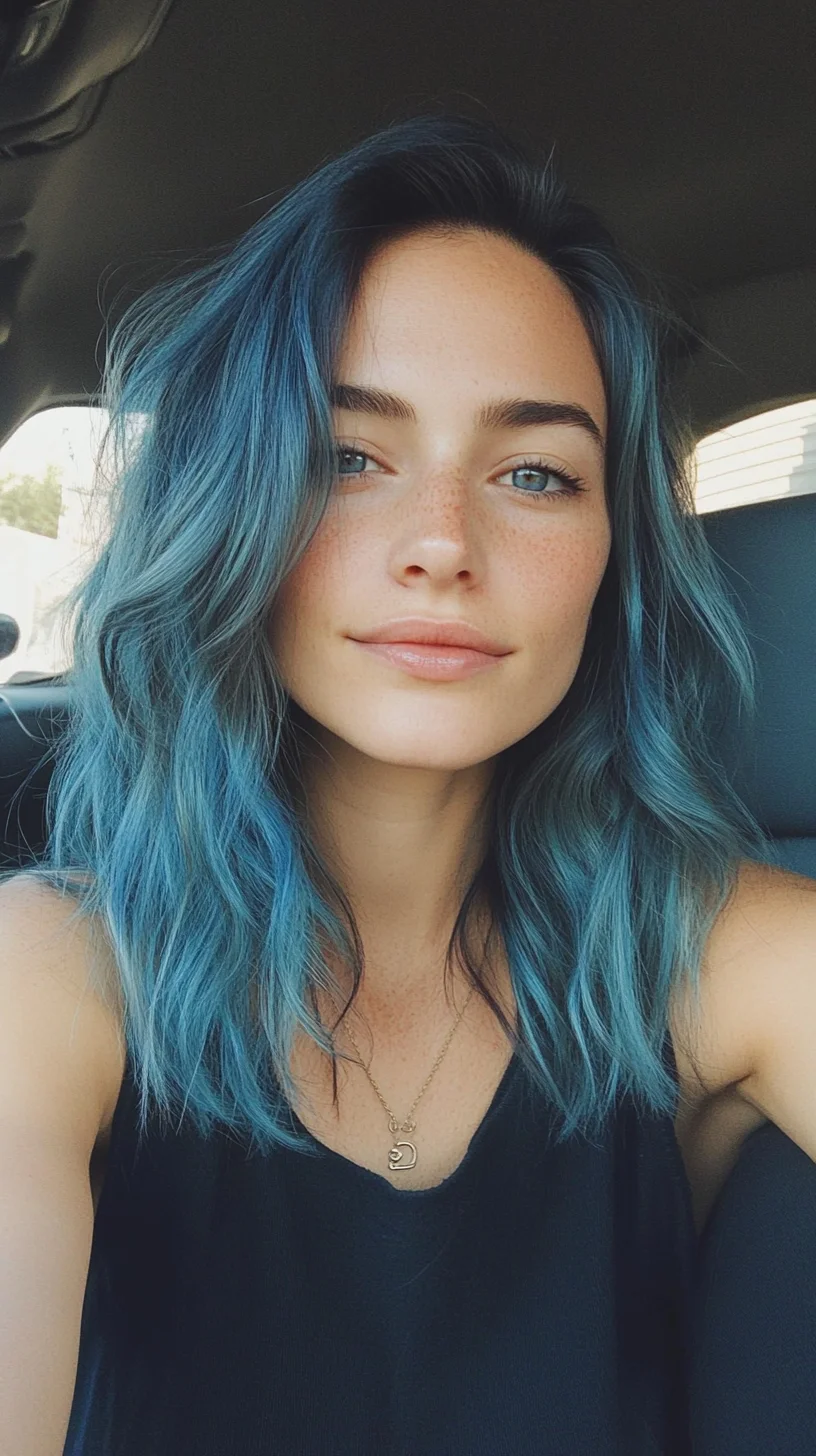 Embrace the Waves: Stunning Blue Tresses with a Laid-back Vibe