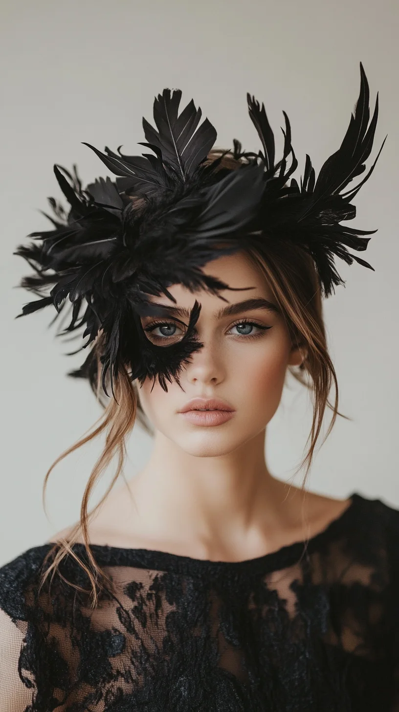 Enchanting Elegance Chic Updo with Feathered Fascinator