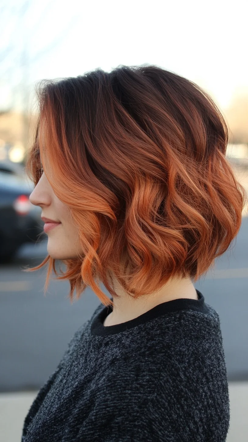 Fiery Elegance: The Chic Ombre Bob with Soft Waves