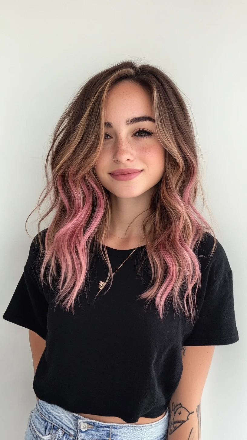 Fresh and Flirty: The Effortless Wavy Lob with a Pop of Color