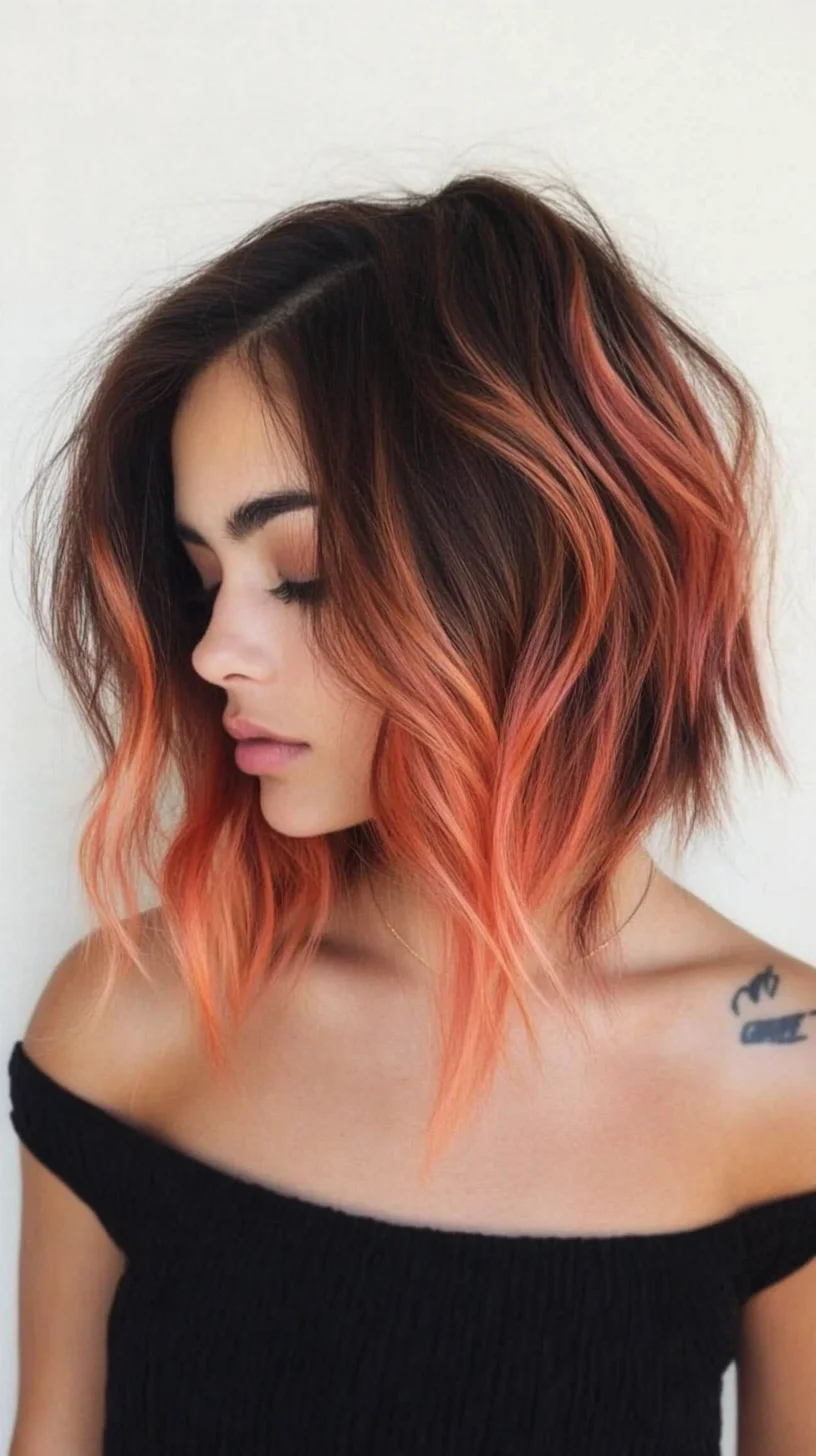 Vibrant Lob with Sunset Hues: Bold, Chic, and Effortlessly Stylish