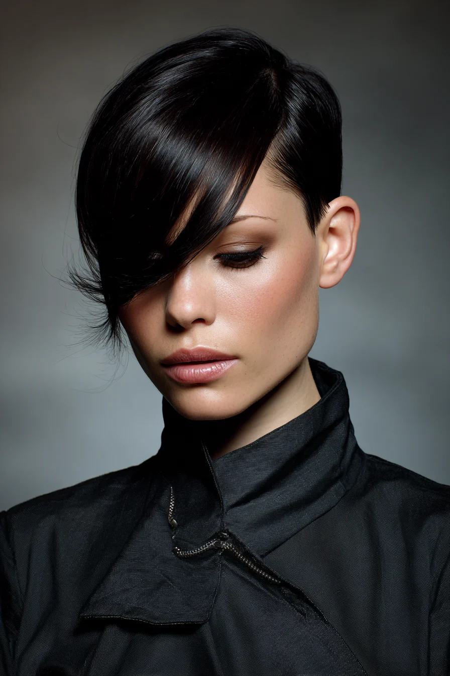 Asymmetrical Sleek Pixie with Long Side-Swept Fringe