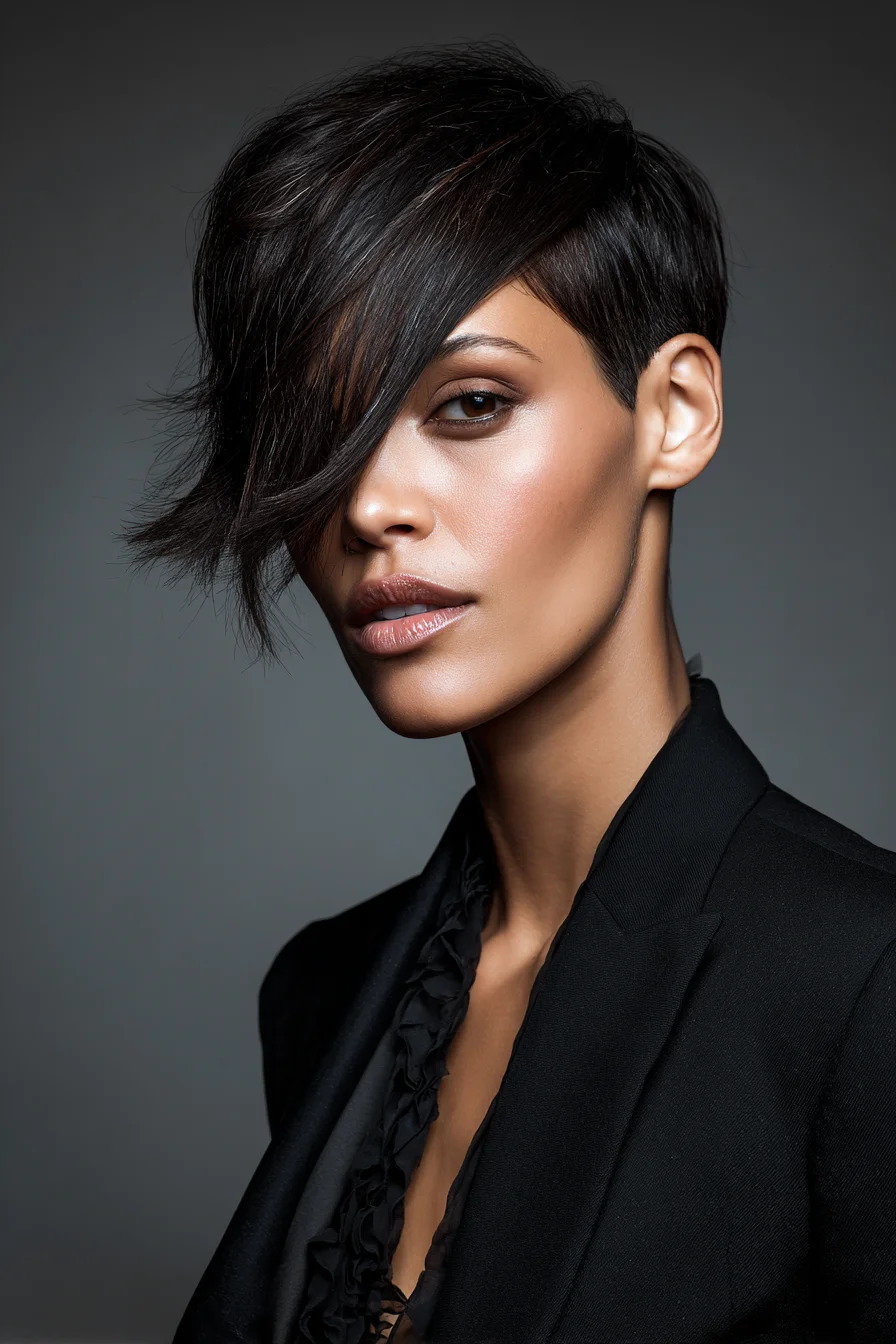 Asymmetrical Textured Pixie with Long Side Fringe — Sleek Short Hair
