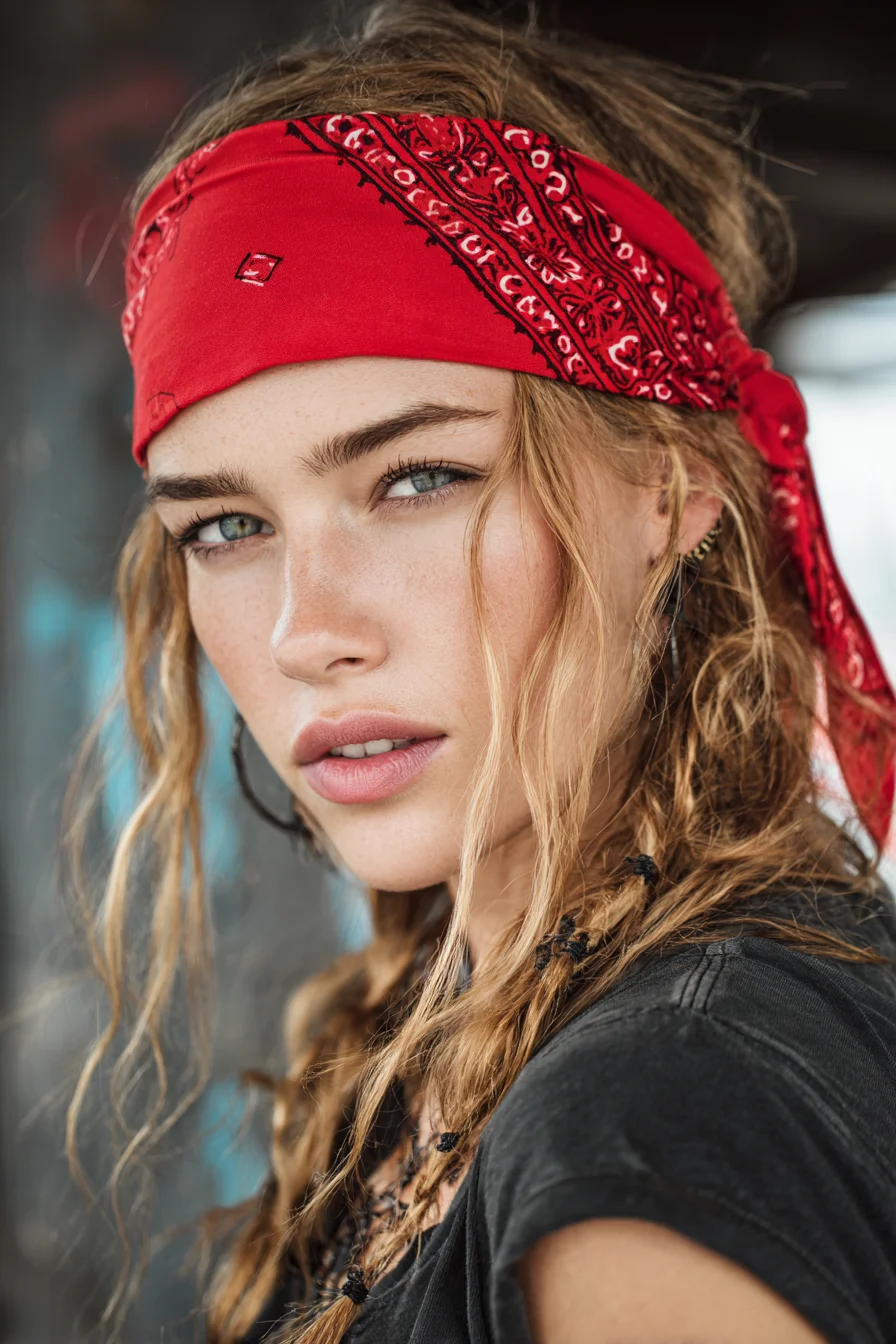 Bandana Boho Waves with Micro Braids — Textured Beachy Hairstyle