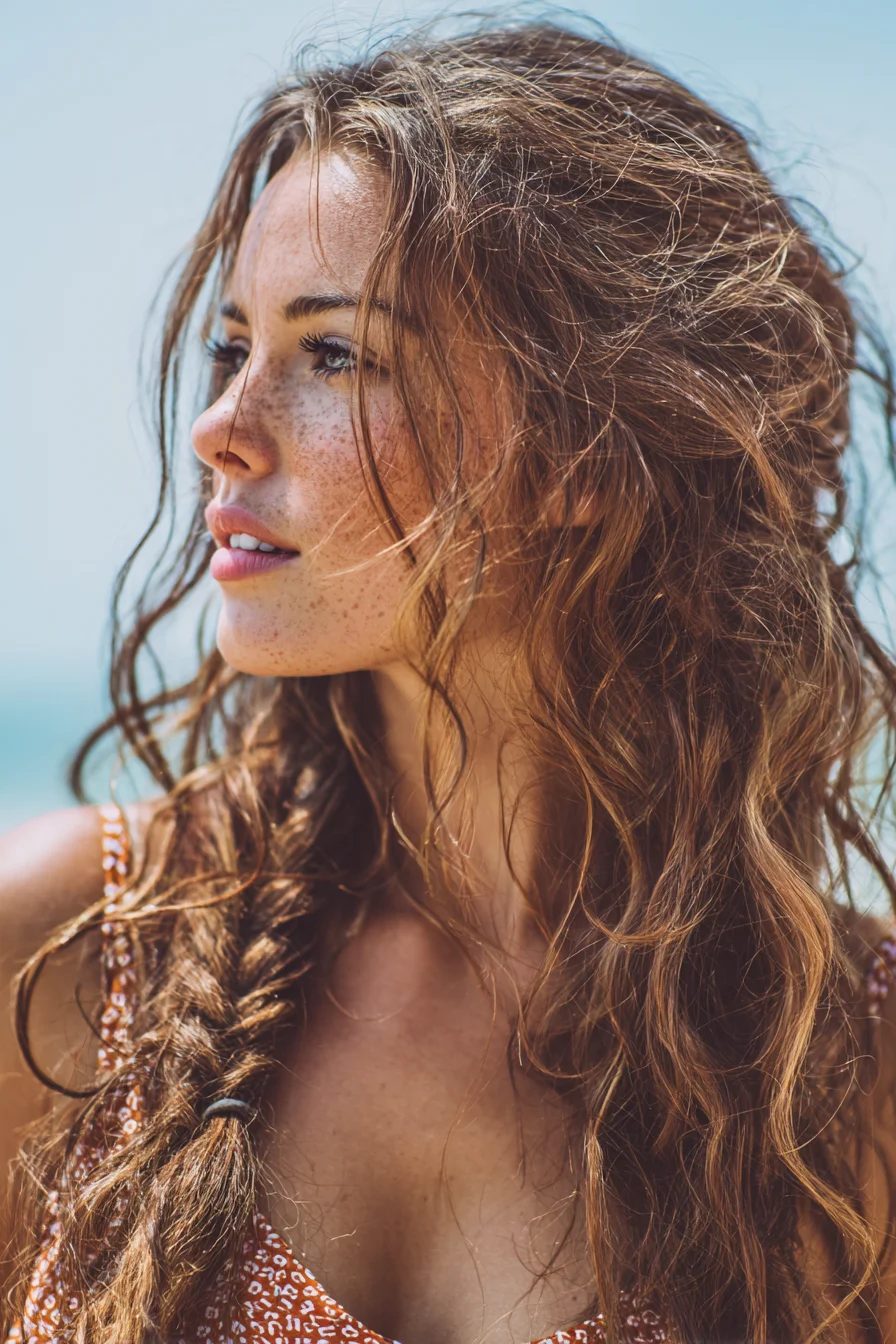 Beachy Side Fishtail Braid with Loose Textured Waves