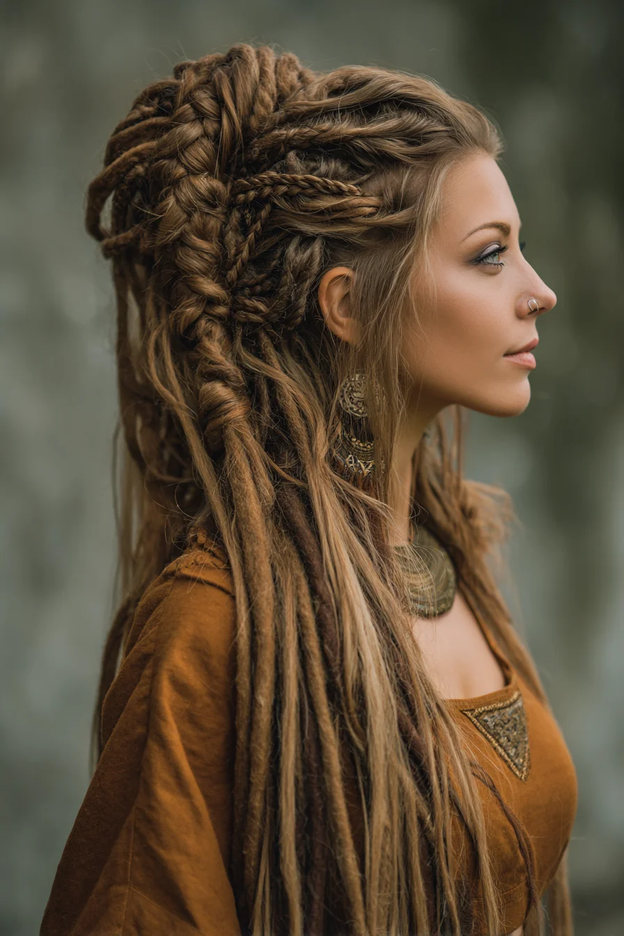 Bohemian Dreadlock Half-Up with Micro Braids and Twisted Volume