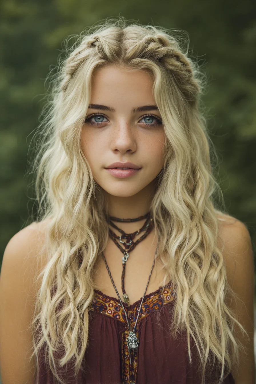 Boho Half-Up Double Twist with Beachy Waves