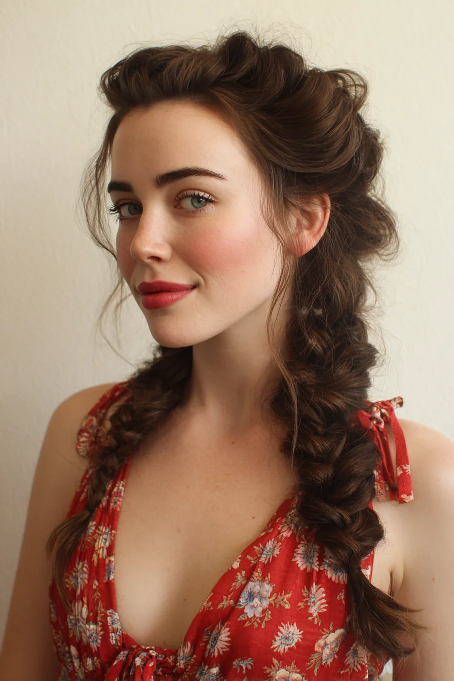 Boho Textured Double Fishtail Braids with Crown Volume