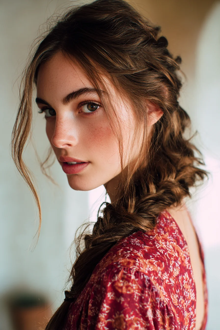 Boho Textured Fishtail Braid with Face‑Framing Tendrils