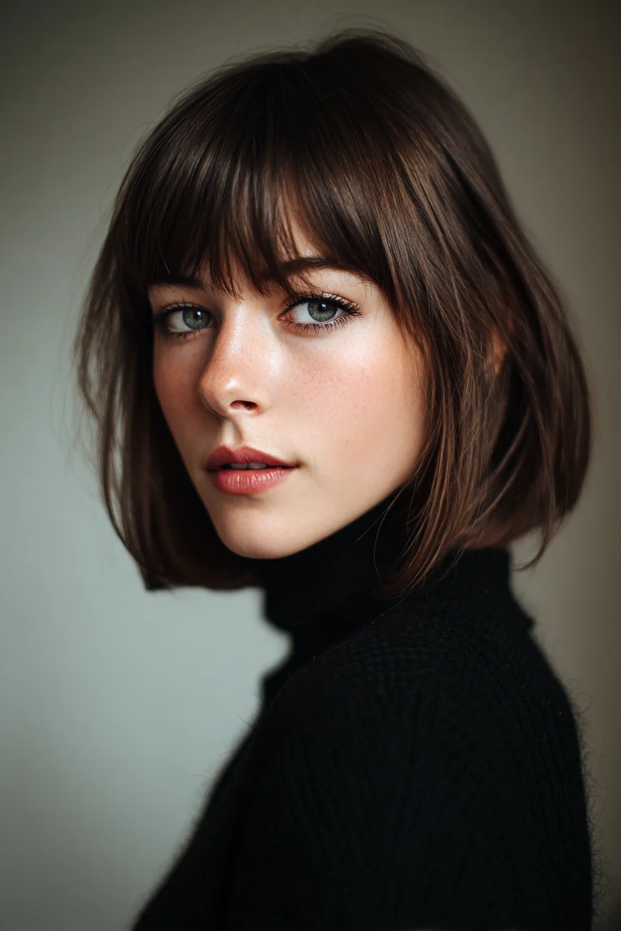 Chin-Length Blunt Bob with Wispy Bangs