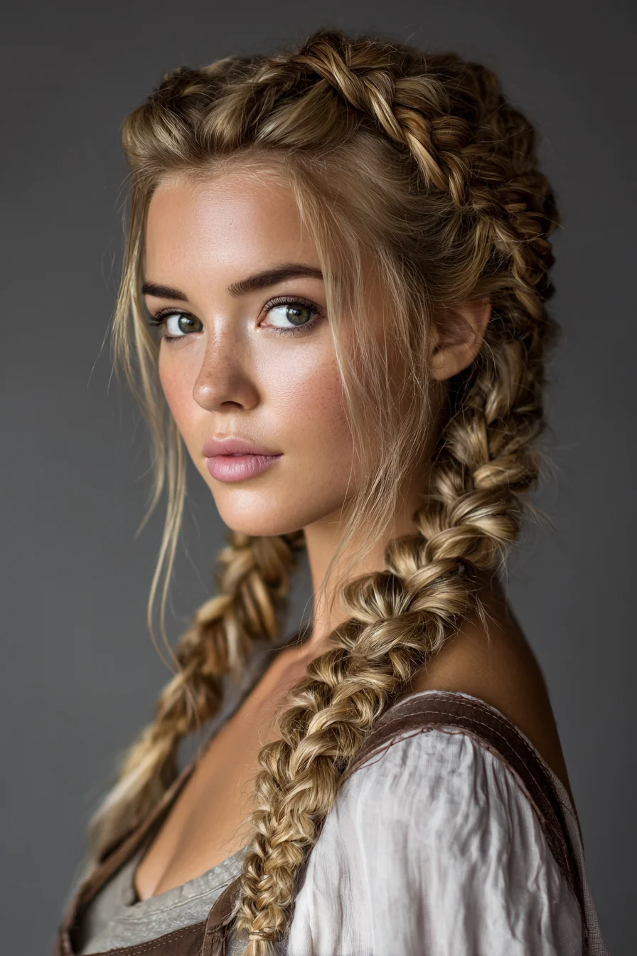 Chunky Double Dutch Braids with Braided Crown and Face‑Framing Pieces