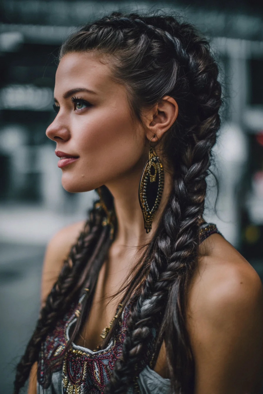 Chunky Double Dutch-to-Fishtail Braids for Long, Textured Hair