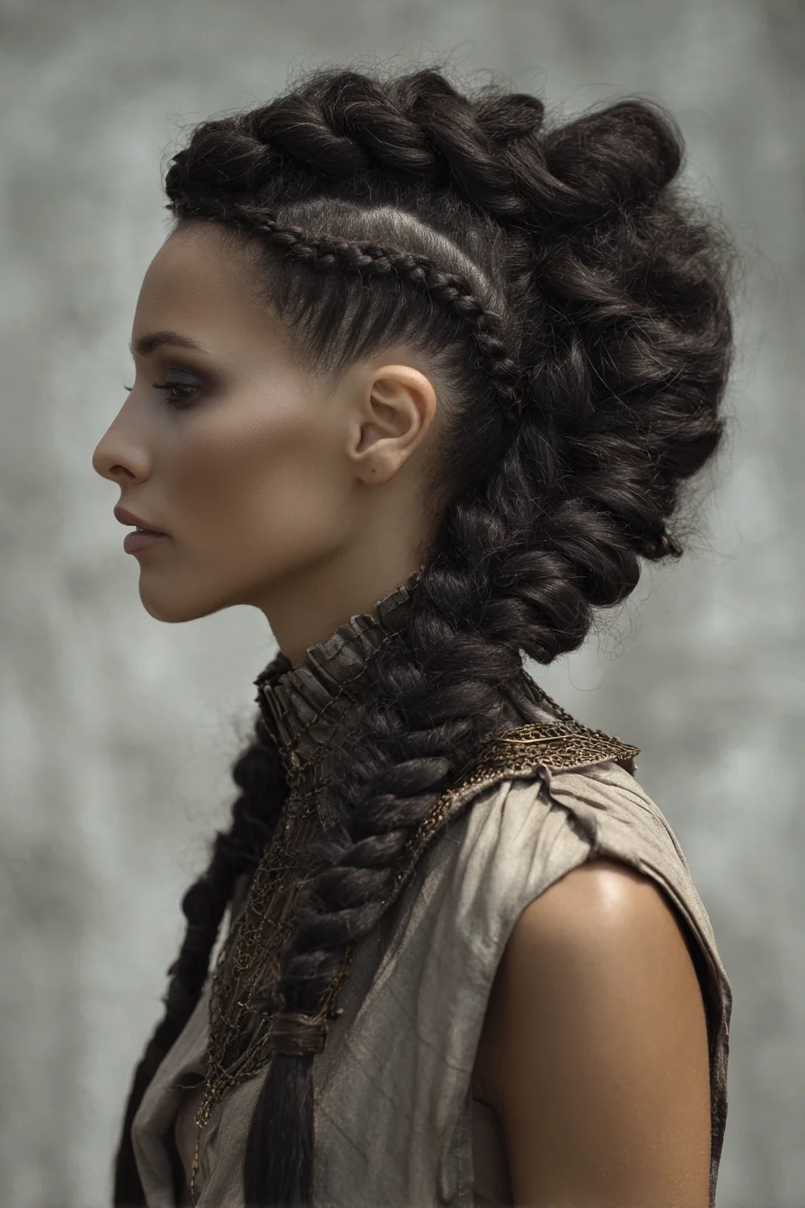 Chunky Dutch Braids & Cornrow Faux-Hawk Updo for Textured Hair