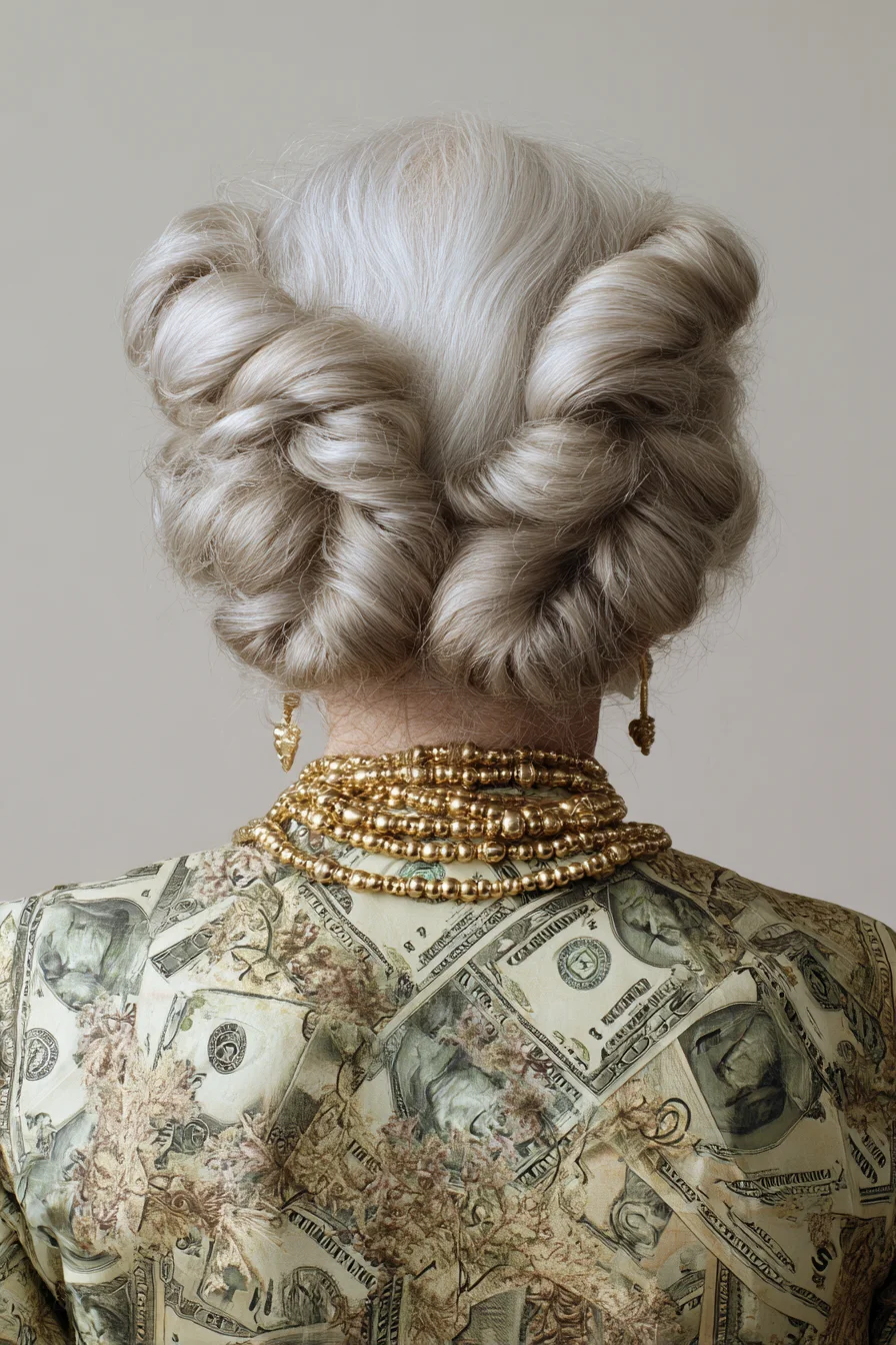 Classic Double Twisted Roll Updo for Gray & Silver Hair