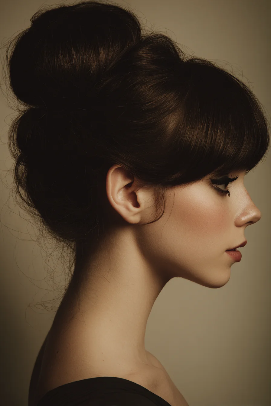 Classic Voluminous High Bun with Blunt Bangs