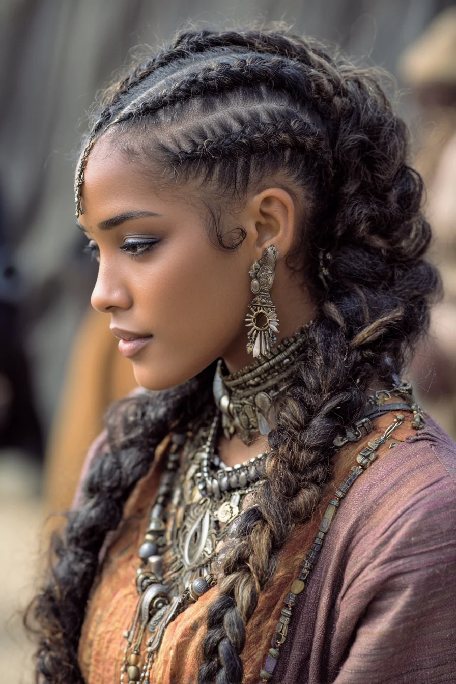 Cornrow Crown into Chunky Textured Braids — Protective Style for Natural Hair