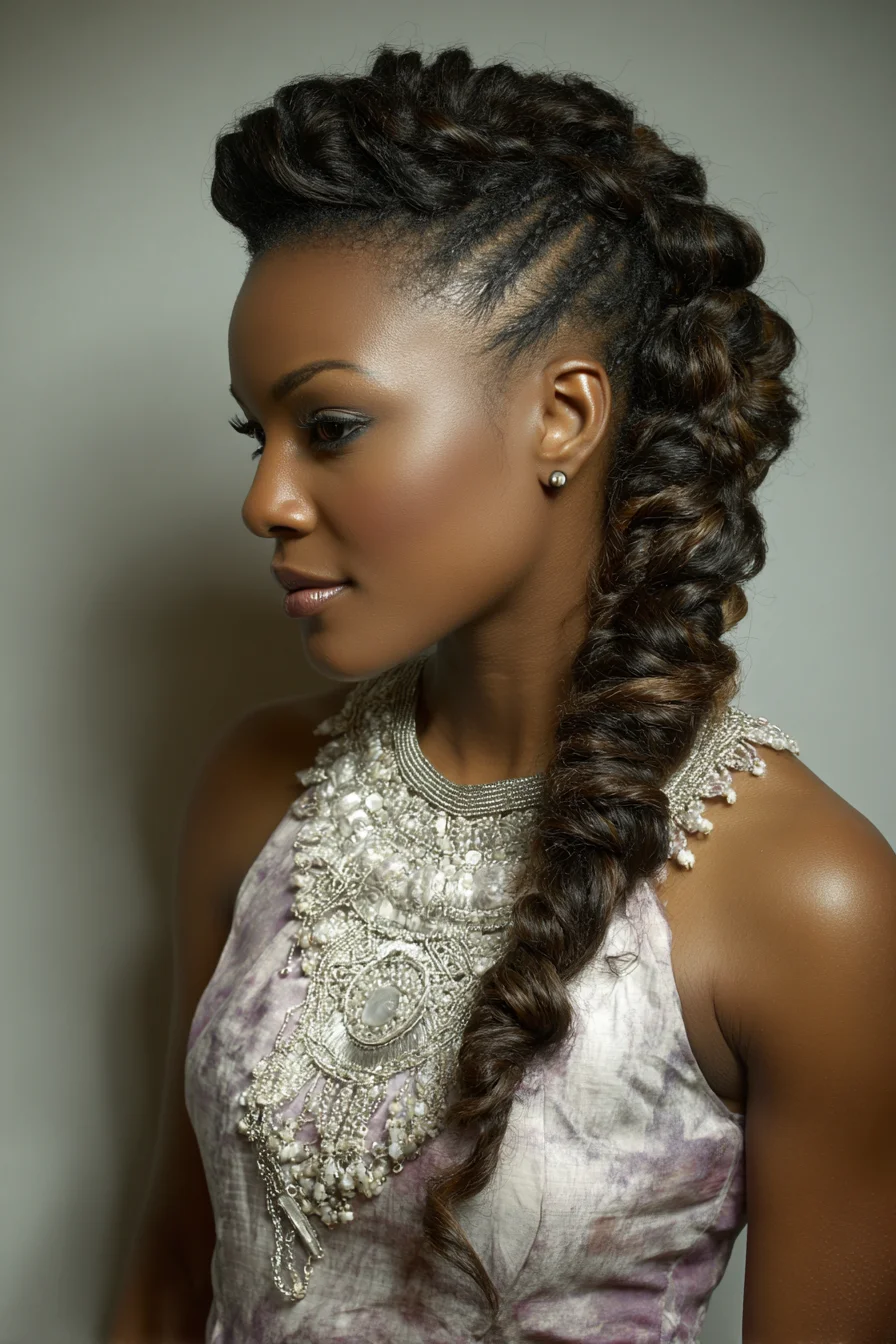 Cornrow Mohawk with Voluminous Rope/Fishtail Braid