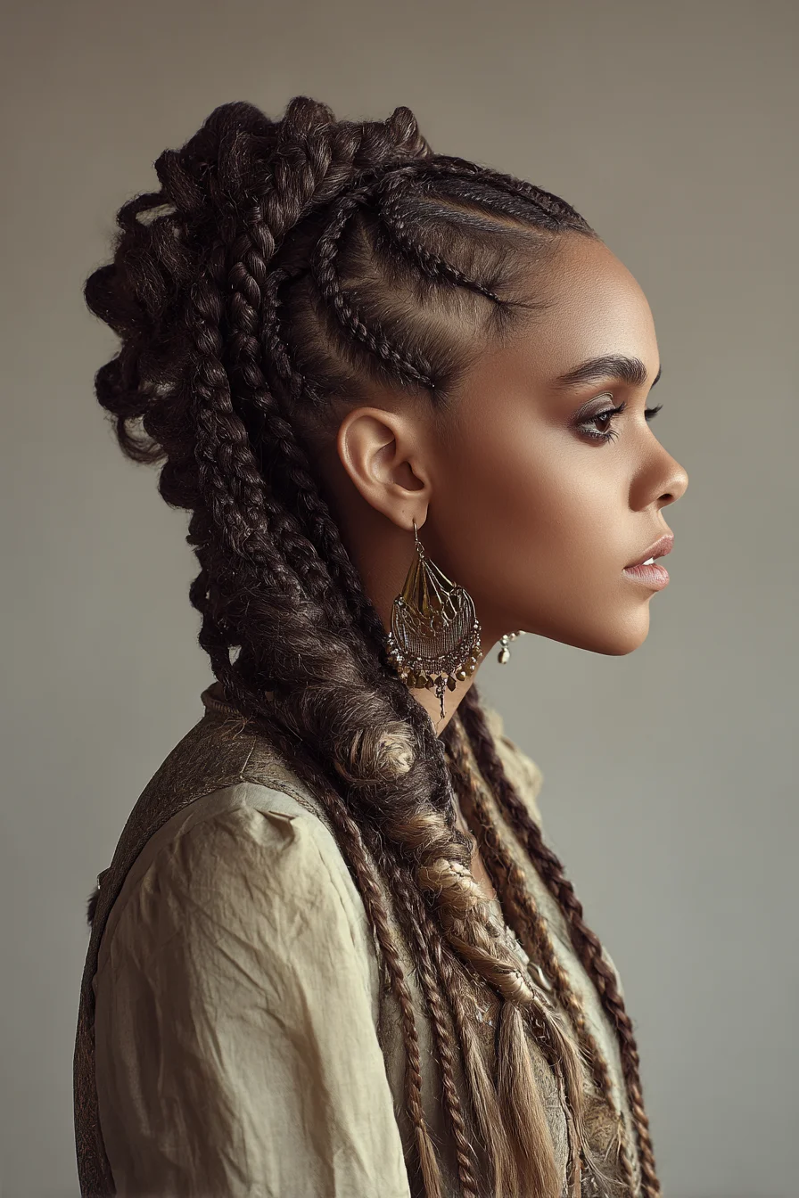 Cornrowed Mohawk into Thick Wrapped Braids — Textured Braids & Twists