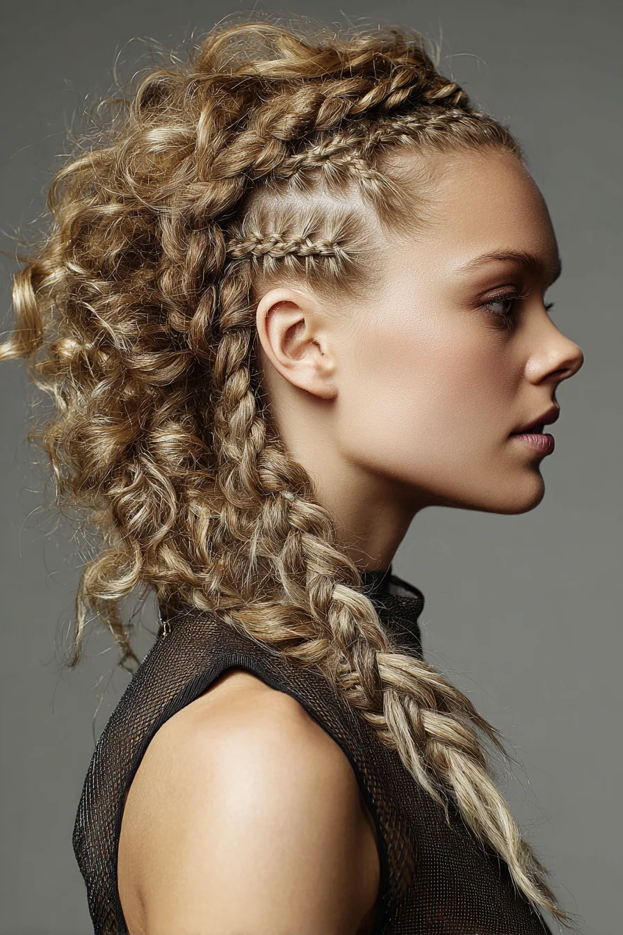 Cornrowed Side Braids with Textured Curly Mohawk Braid