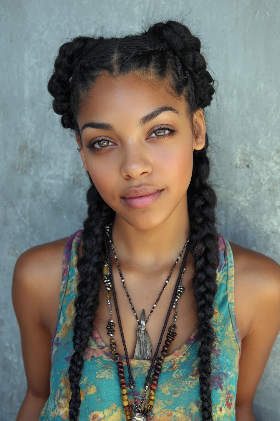 Double Dutch (Boxer) Braids with Pancaked Texture