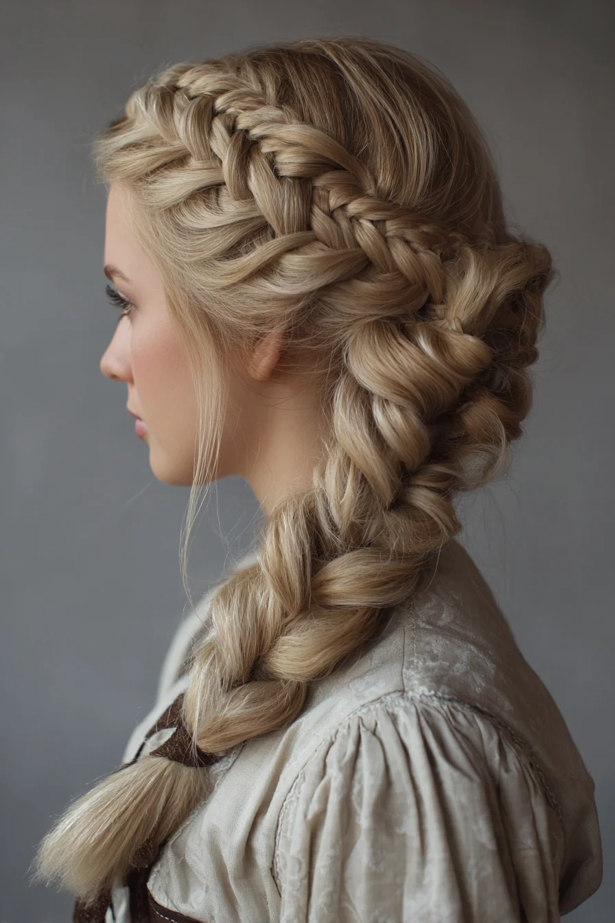 Dutch Crown into Pull-Through Rope Braid Updo — Textured Braided Style for Long Hair