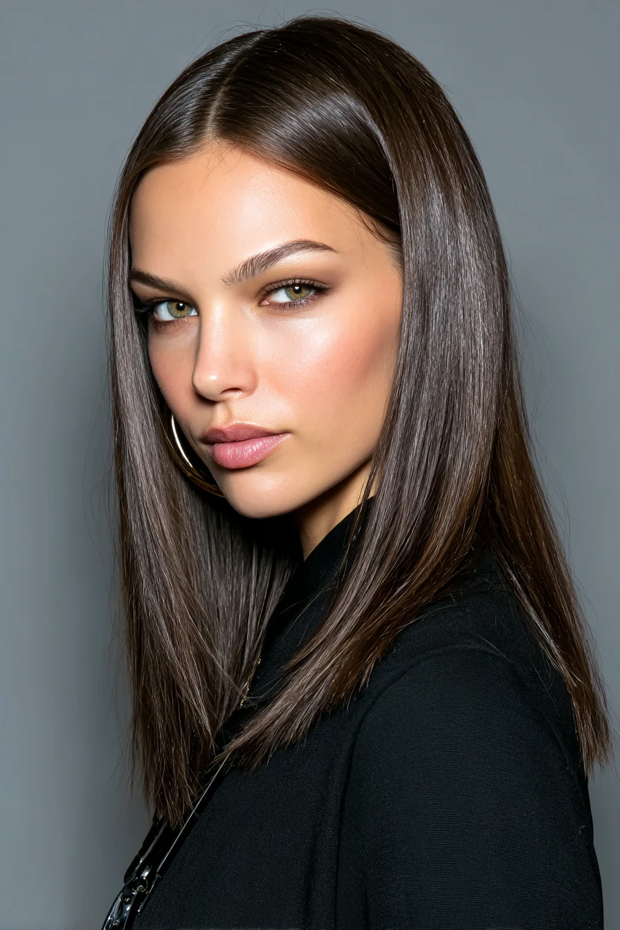 Glossy Middle-Part Straight Lob with Sleek Blunt Ends