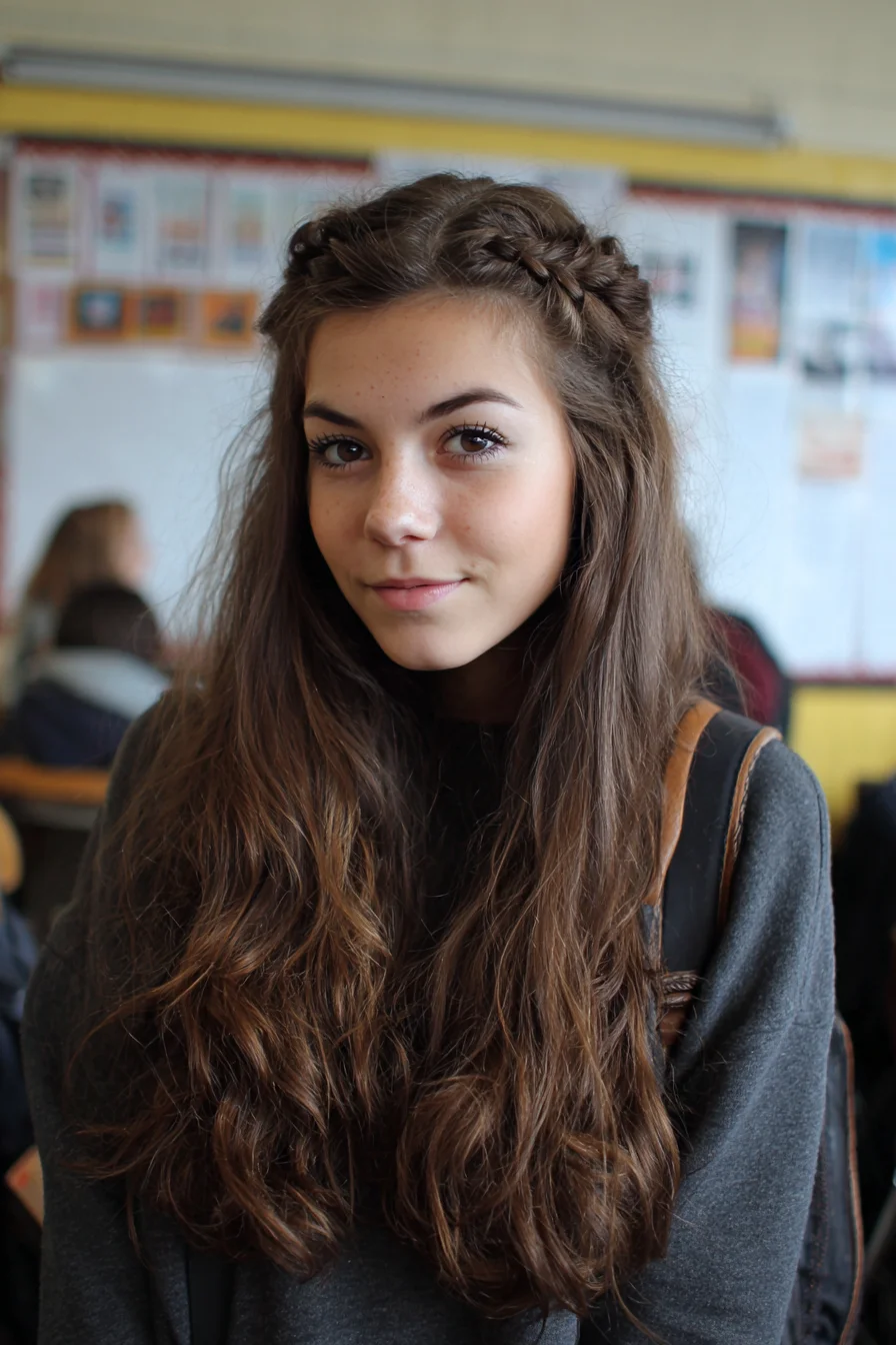 Half-Up Boho Crown Braids for Long Wavy Hair
