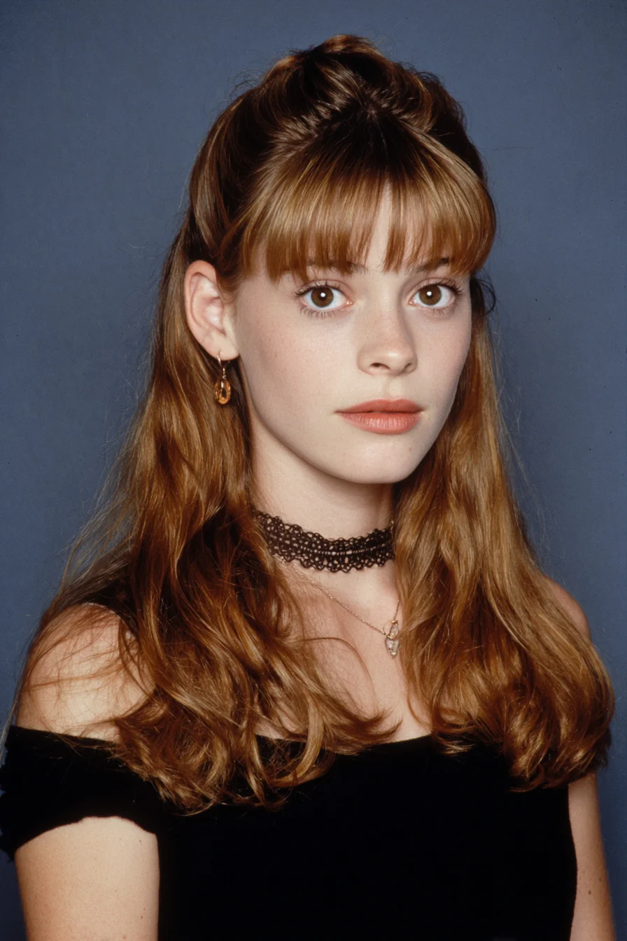 Half-Up Tousled Waves with Blunt Fringe — Medium-Length Hair