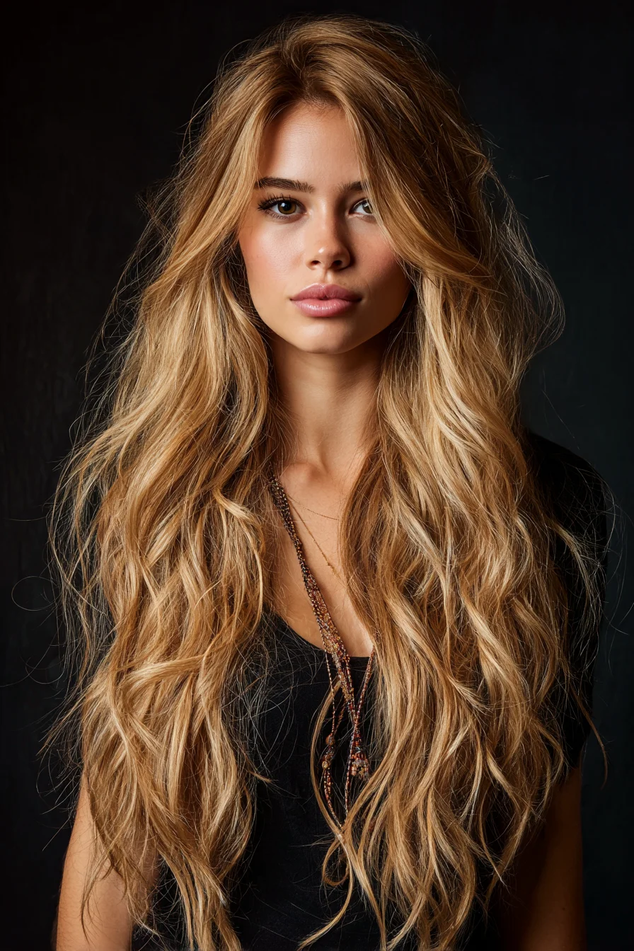 Long Layered Beach Waves with Face‑Framing Layers