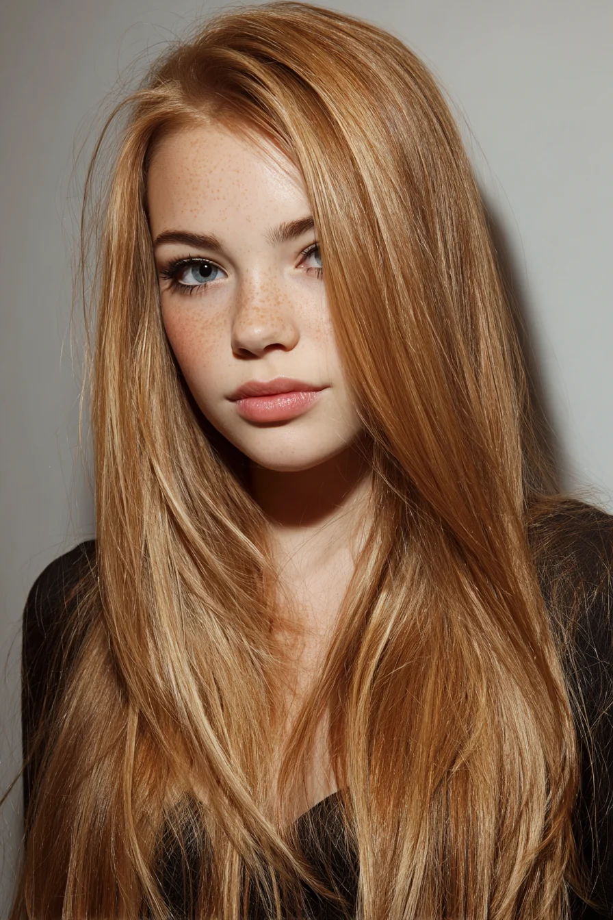 Long Layered Copper-Blonde with Soft Face-Framing Layers
