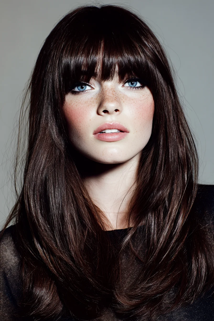 Long Layered Cut with Blunt Fringe — Sleek Smooth Salon Finish