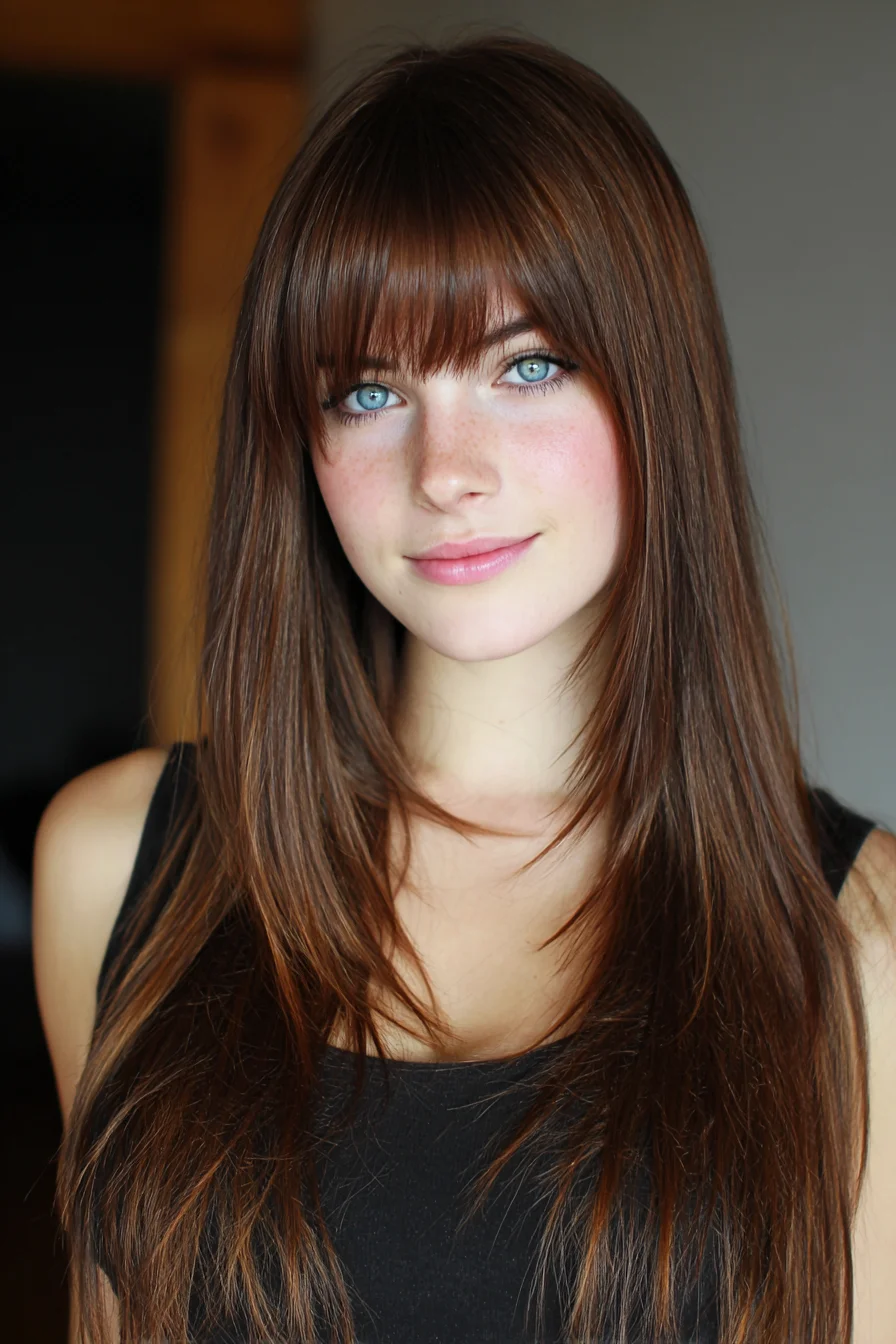 Long Layered Cut with Blunt Fringe — Sleek Straight Style for Fine to Medium Hair
