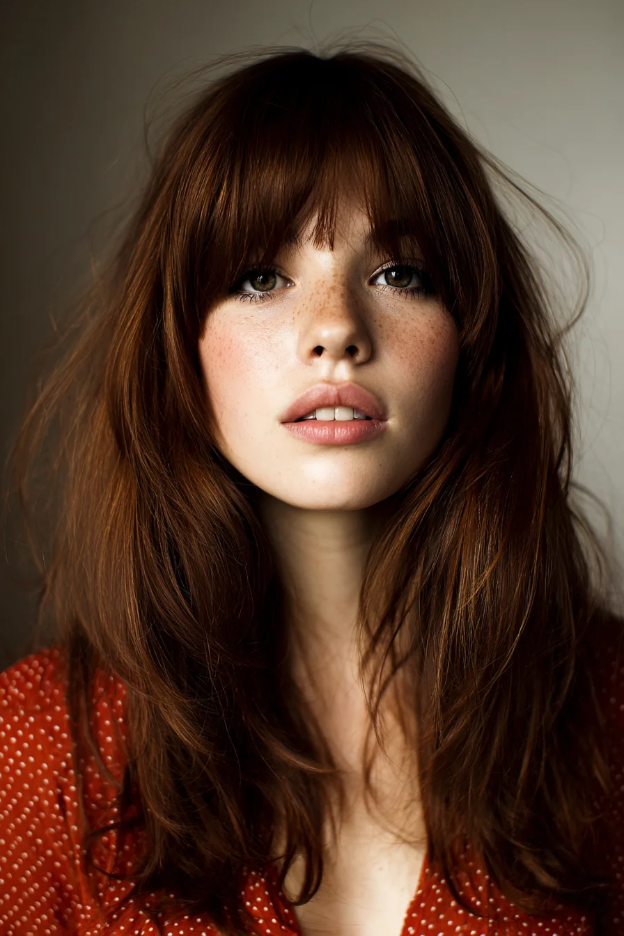 Long Layered Cut with Curtain Bangs and Face-Framing Texture