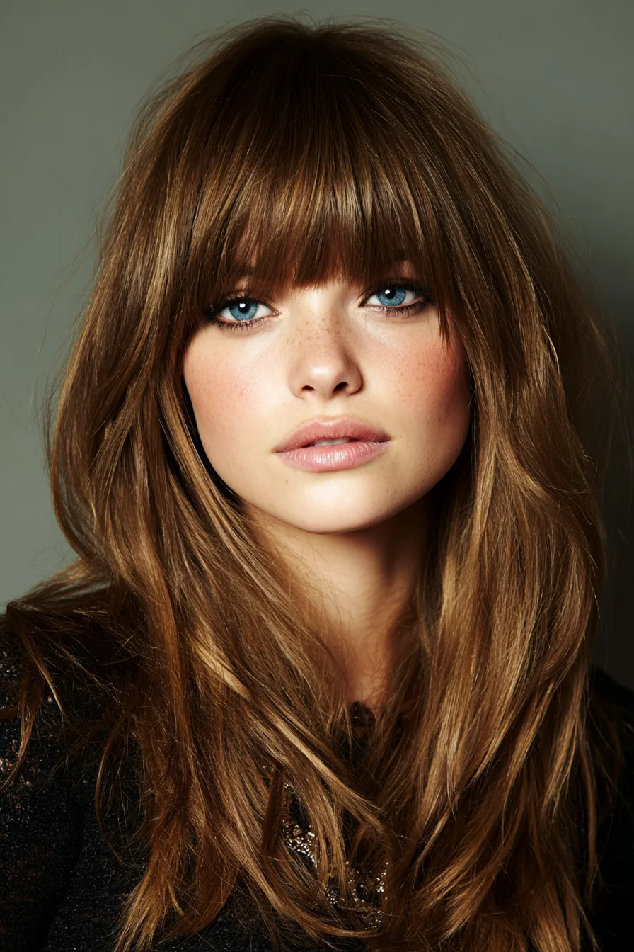 Long Layered Cut with Soft Blunt Fringe and Textured Ends