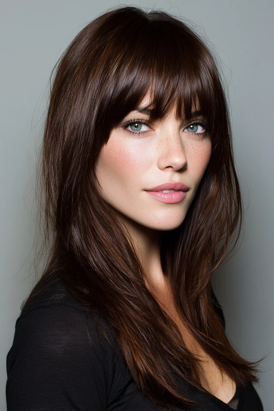 Long Layered Cut with Textured Curtain Bangs