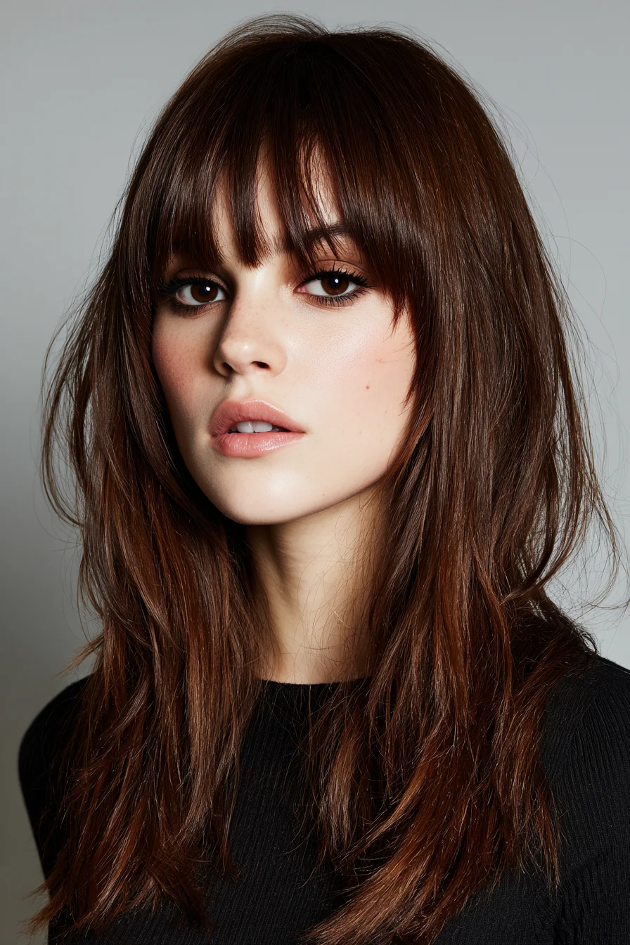 Long Layered Shag with Curtain Bangs and Textured Ends