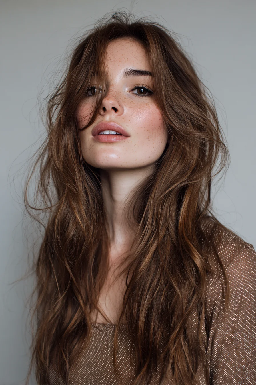 Long Layered Tousled Waves with Curtain Bangs — Textured Salon Finish