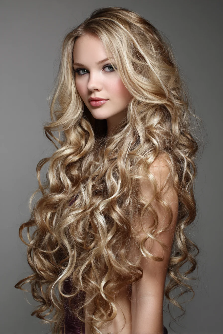 Long Layered Voluminous Blonde Curls