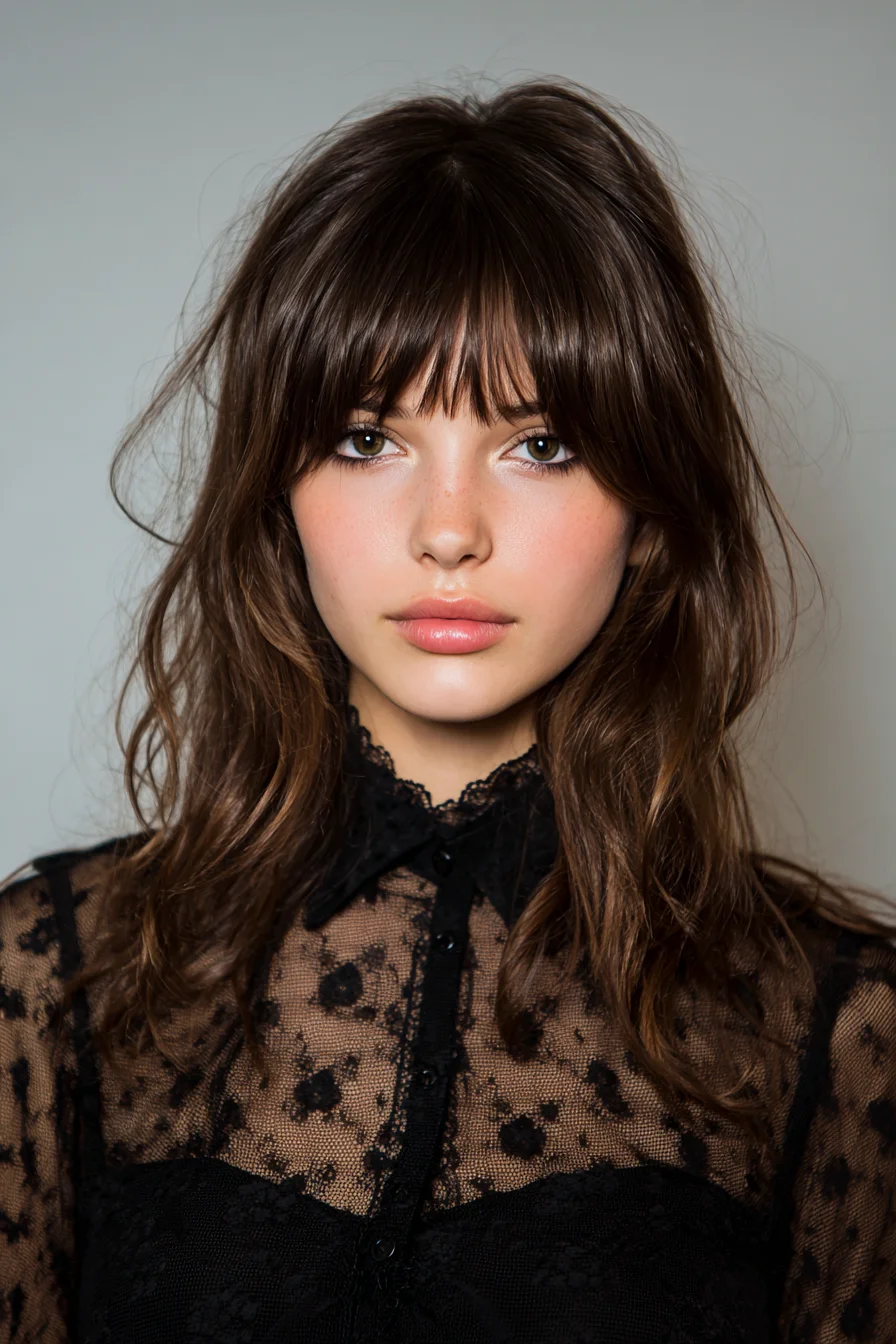 Long Shag with Curtain Bangs and Textured Beach Waves