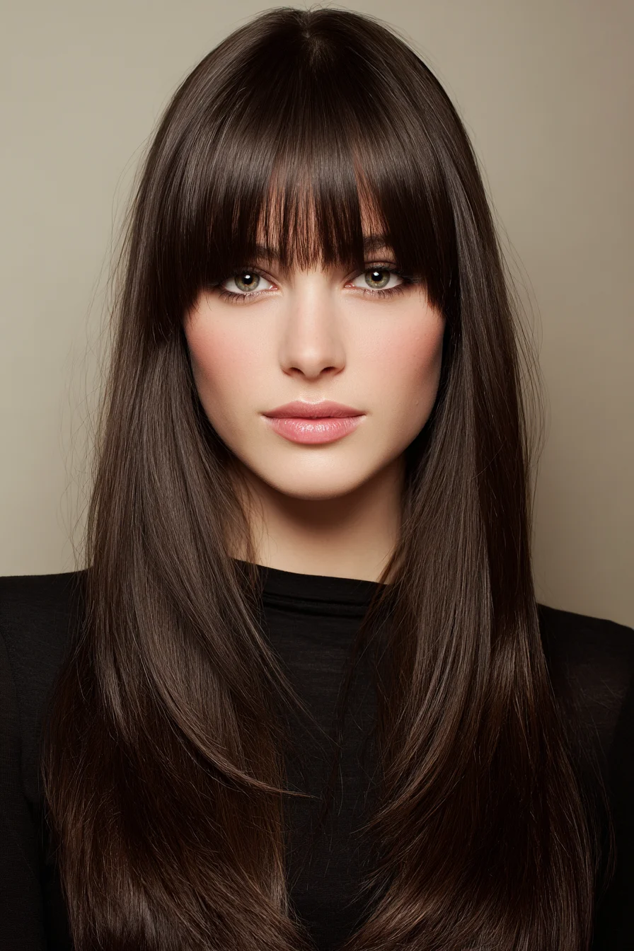 Long Sleek Layers with Blunt Wispy Fringe