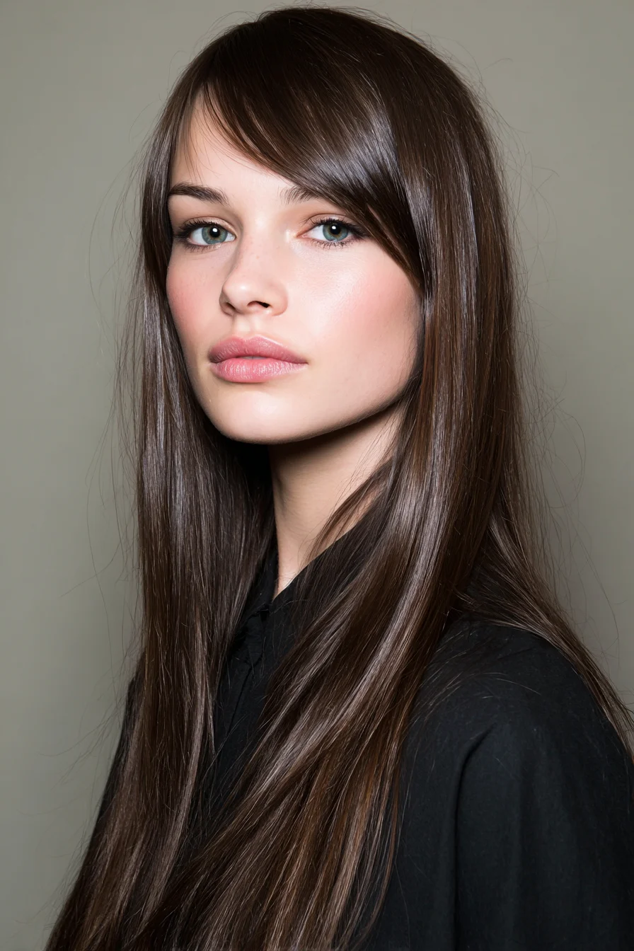 Long Sleek Layers with Side-Swept Bangs