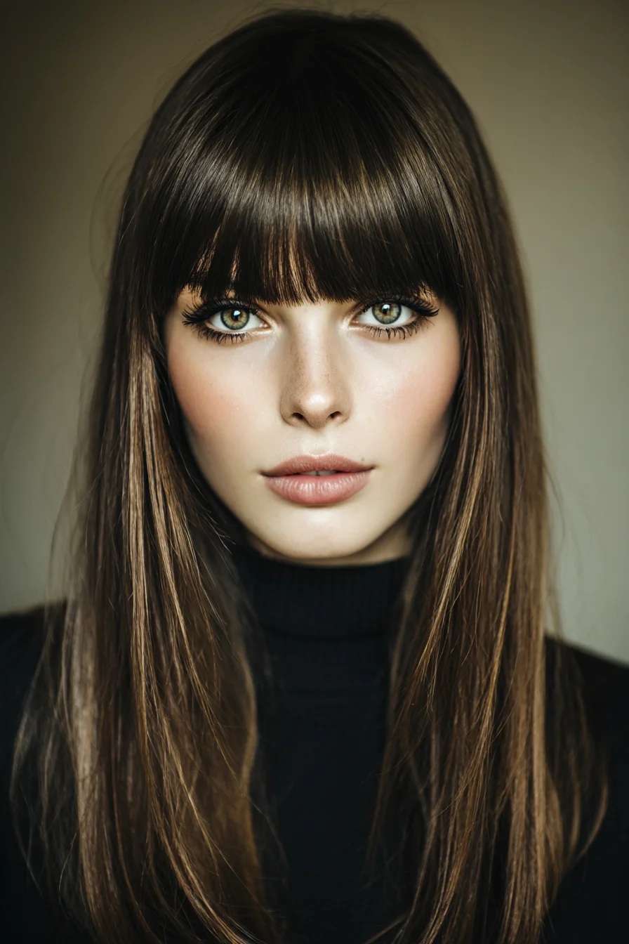 Long Sleek Straight Hair with Blunt Fringe