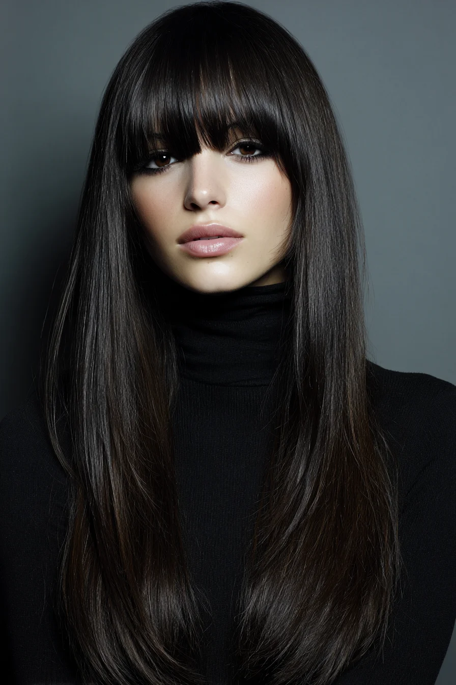 Long Sleek Straight Hair with Full Blunt Fringe
