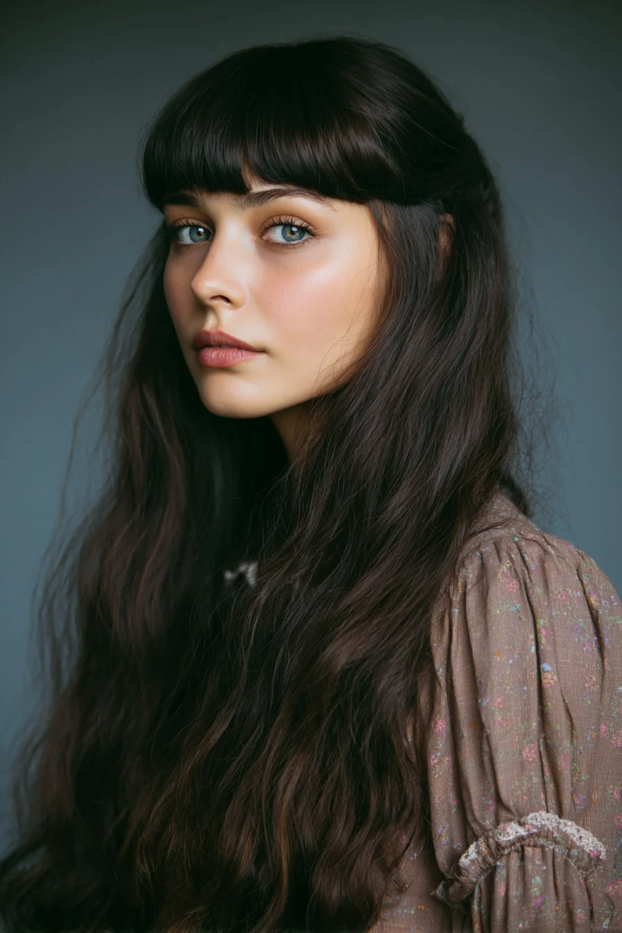 Long Soft Waves with Blunt Fringe — Boho Layered Look