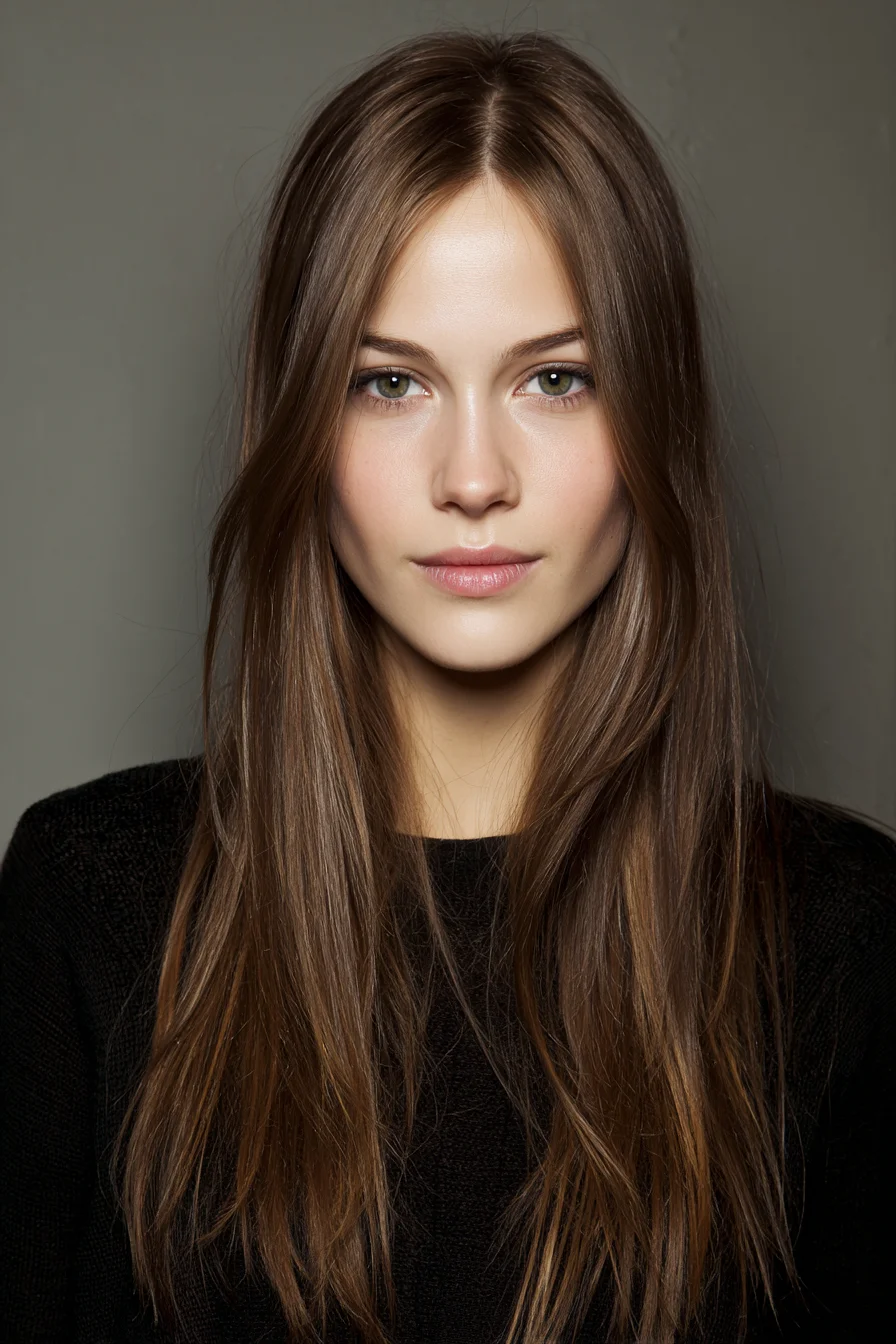 Long Straight Hair with Center Part and Soft Face‑Framing Layers