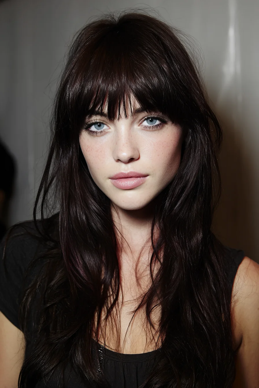 Long Textured Layers with Wispy Curtain Bangs