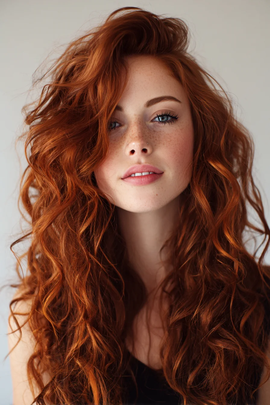 Long Textured Red Curls with Face-Framing Layers