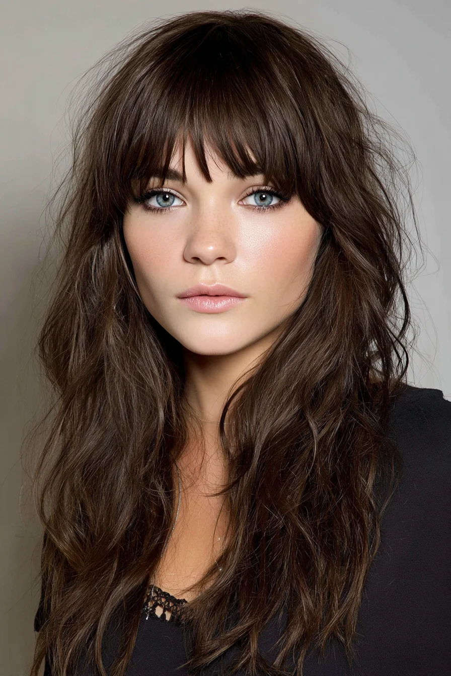 Long Textured Shag with Wispy Curtain Bangs